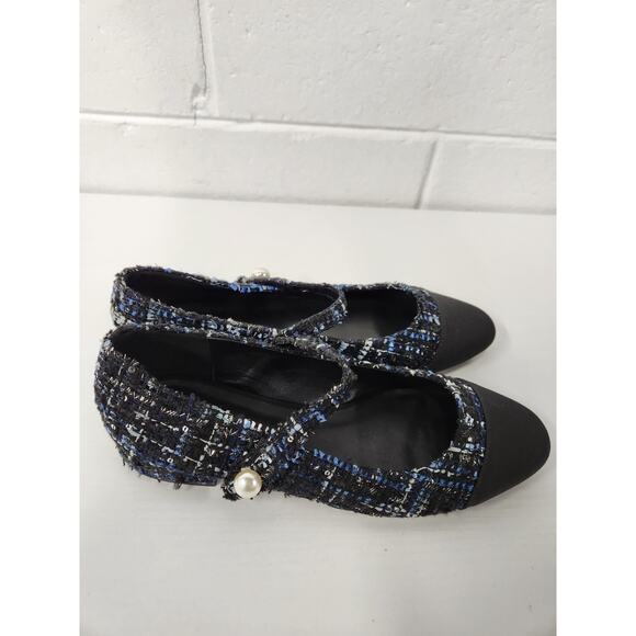 C.Paravano Women's Mary Jane Tweed Shimmery Black/Blue Shoes/Flats, 38 (US 7.5) - Picture 4 of 8